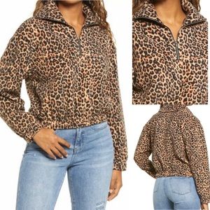 Nordstrom BP. 1/4 zip crop leopard print fleece pullover size XXS  XX-SMALL 0/00